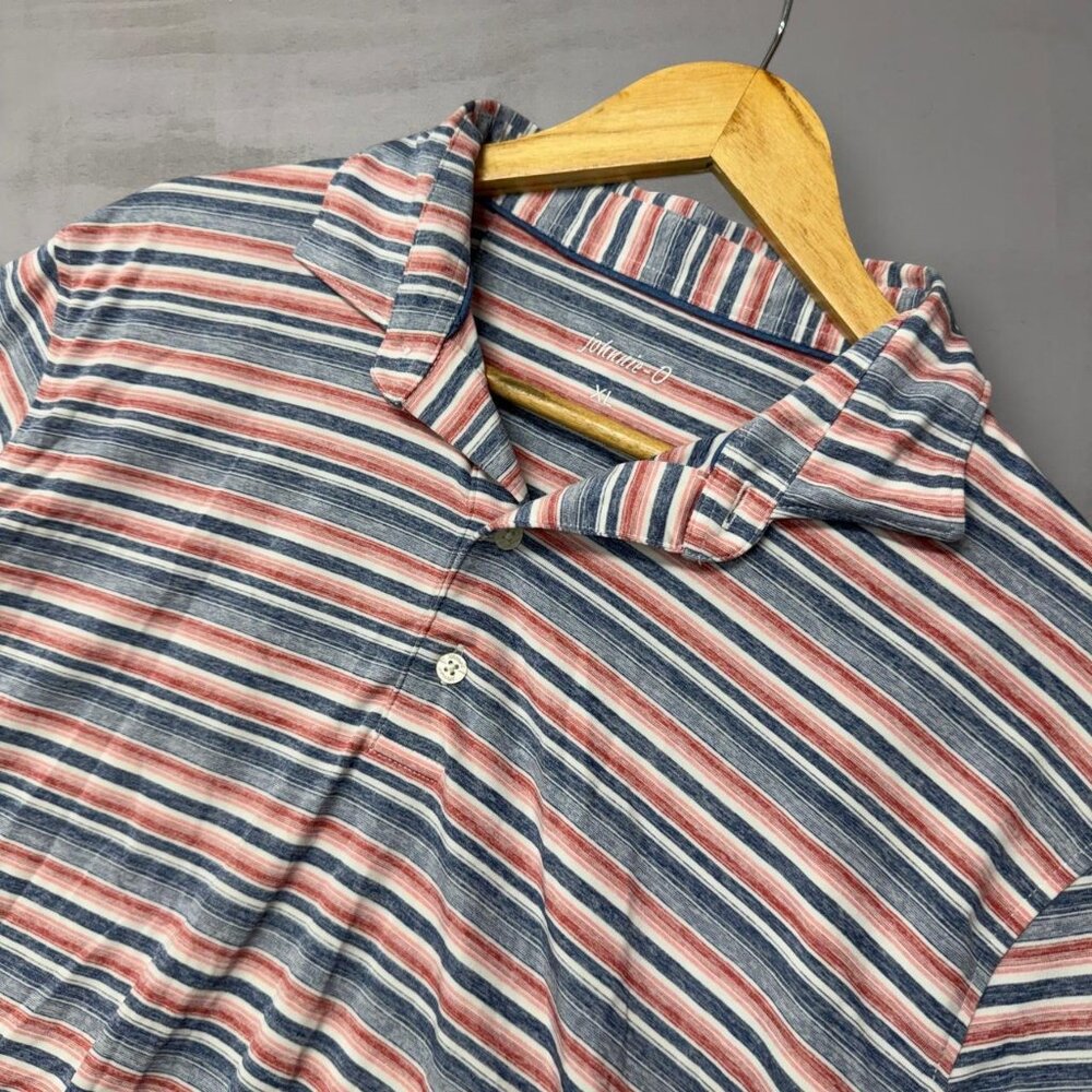 Johnnie O Performance Polo Striped Red Pink White Golf Collared Shirt XL
